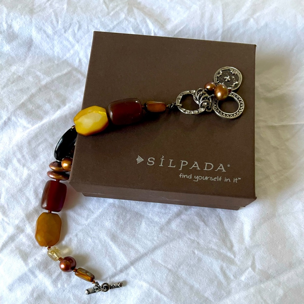 Silpada Stone Bead Pearl Shell Toggle Bracelet .925
